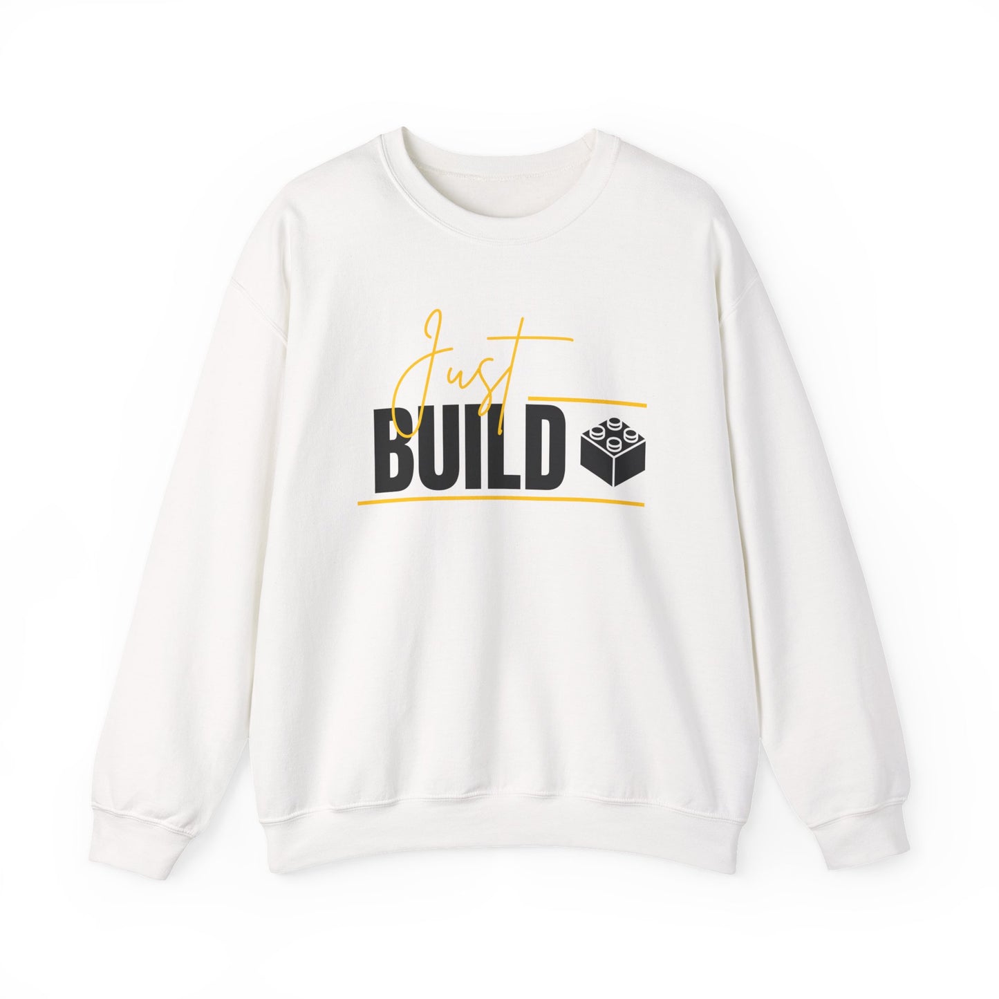 Yellow Just Build, LEGO Inspired Crewneck Sweatshirt