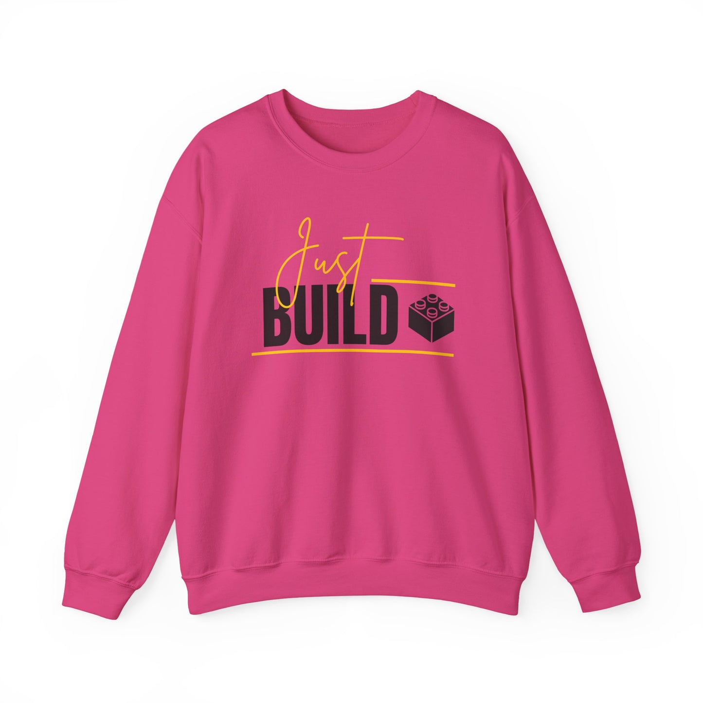 Yellow Just Build, LEGO Inspired Crewneck Sweatshirt
