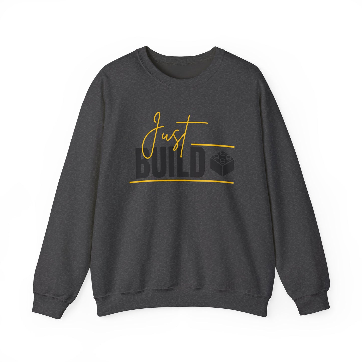 Yellow Just Build, LEGO Inspired Crewneck Sweatshirt