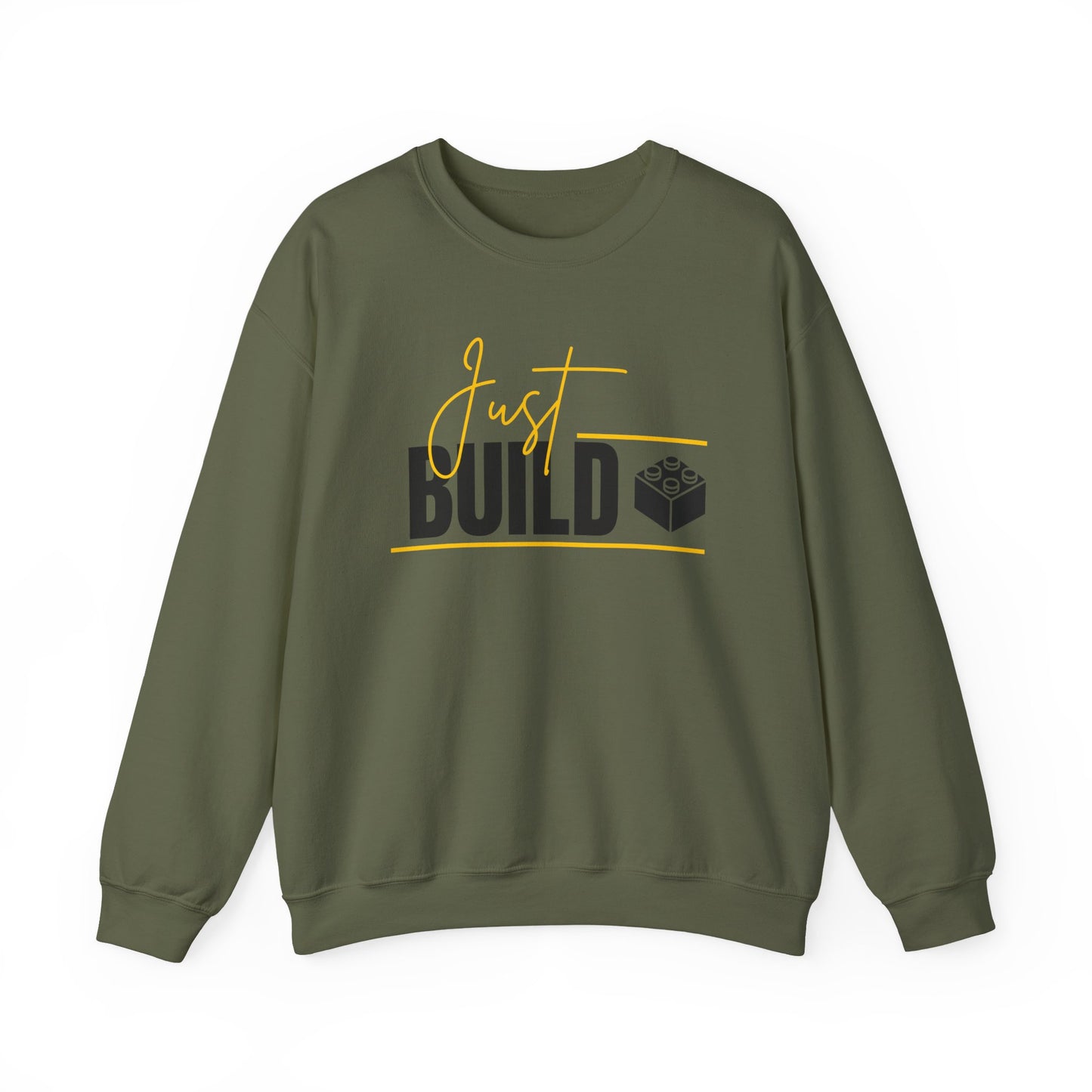 Yellow Just Build, LEGO Inspired Crewneck Sweatshirt