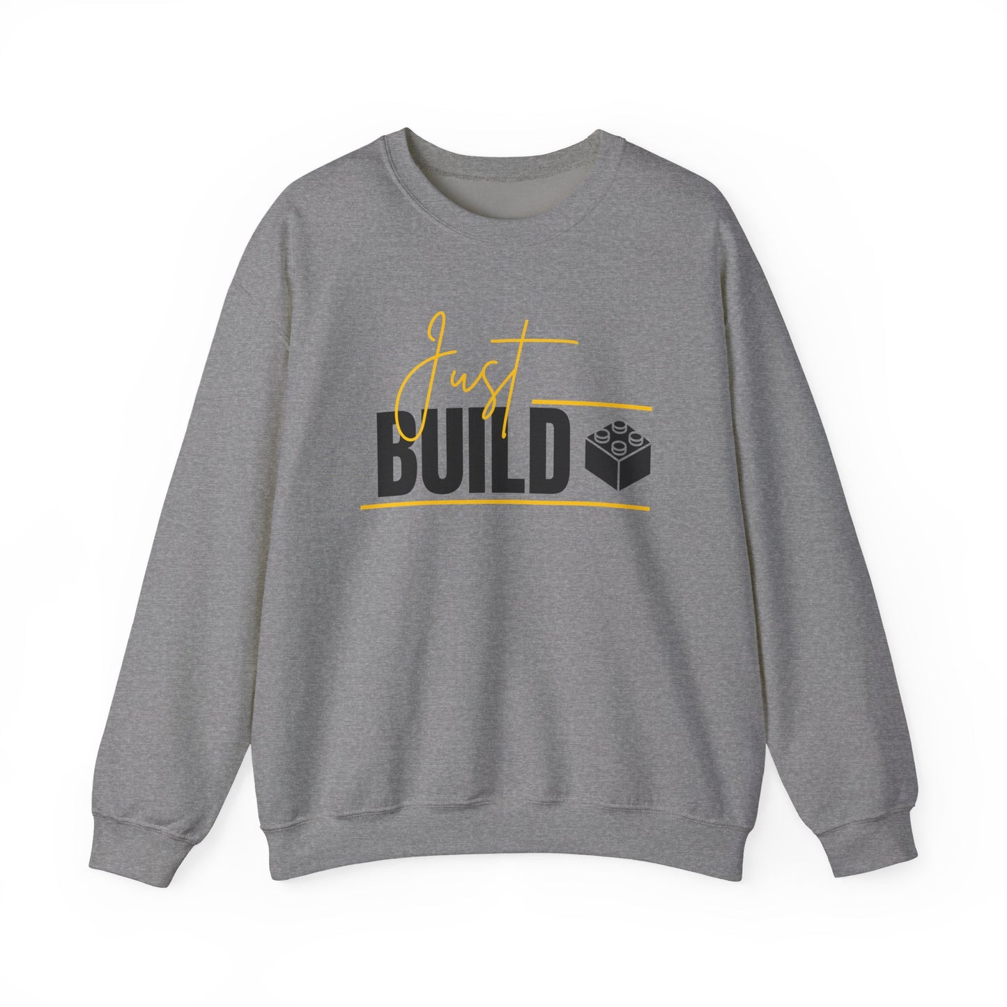 Yellow Just Build, LEGO Inspired Crewneck Sweatshirt