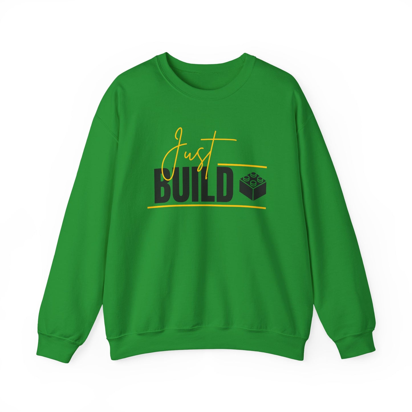 Yellow Just Build, LEGO Inspired Crewneck Sweatshirt