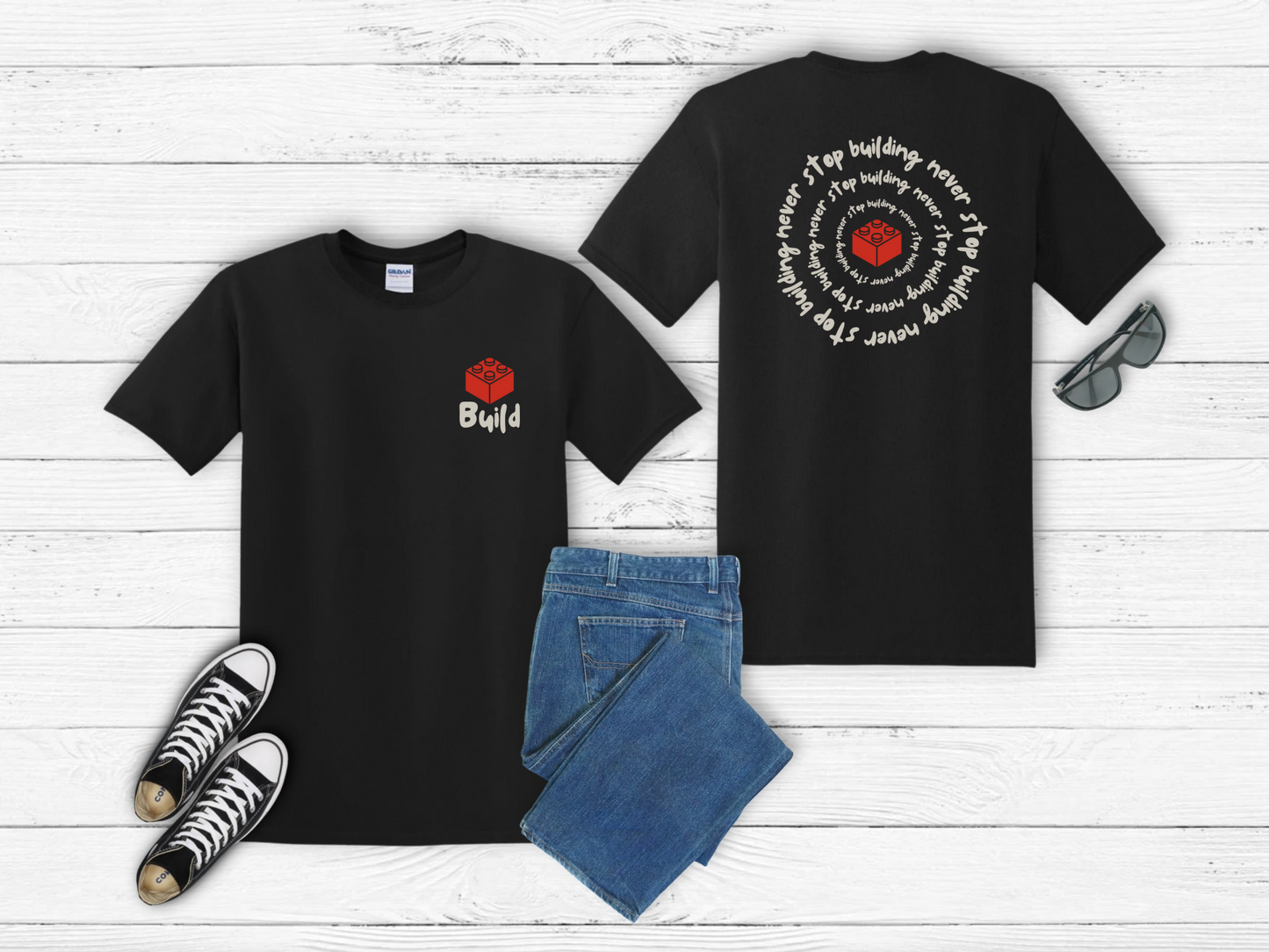 Never Stop Building, LEGO Inspired Shirt