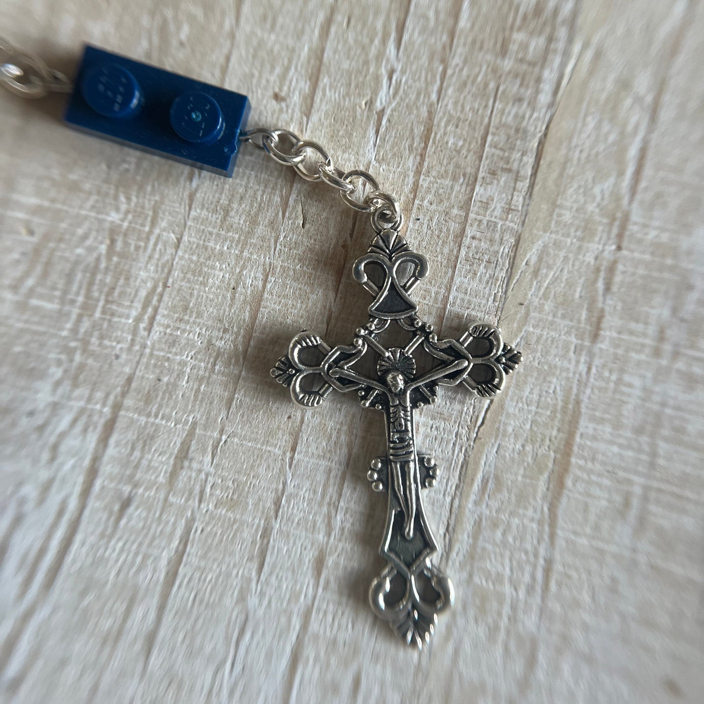 Dark Blue and Flat Silver Rosary