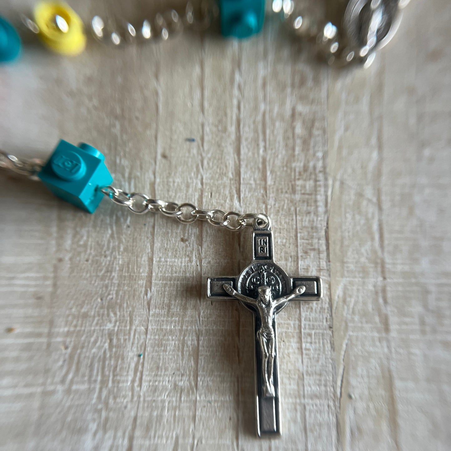 Coral, Dark Turquoise, and Bright Light Yellow Rosary