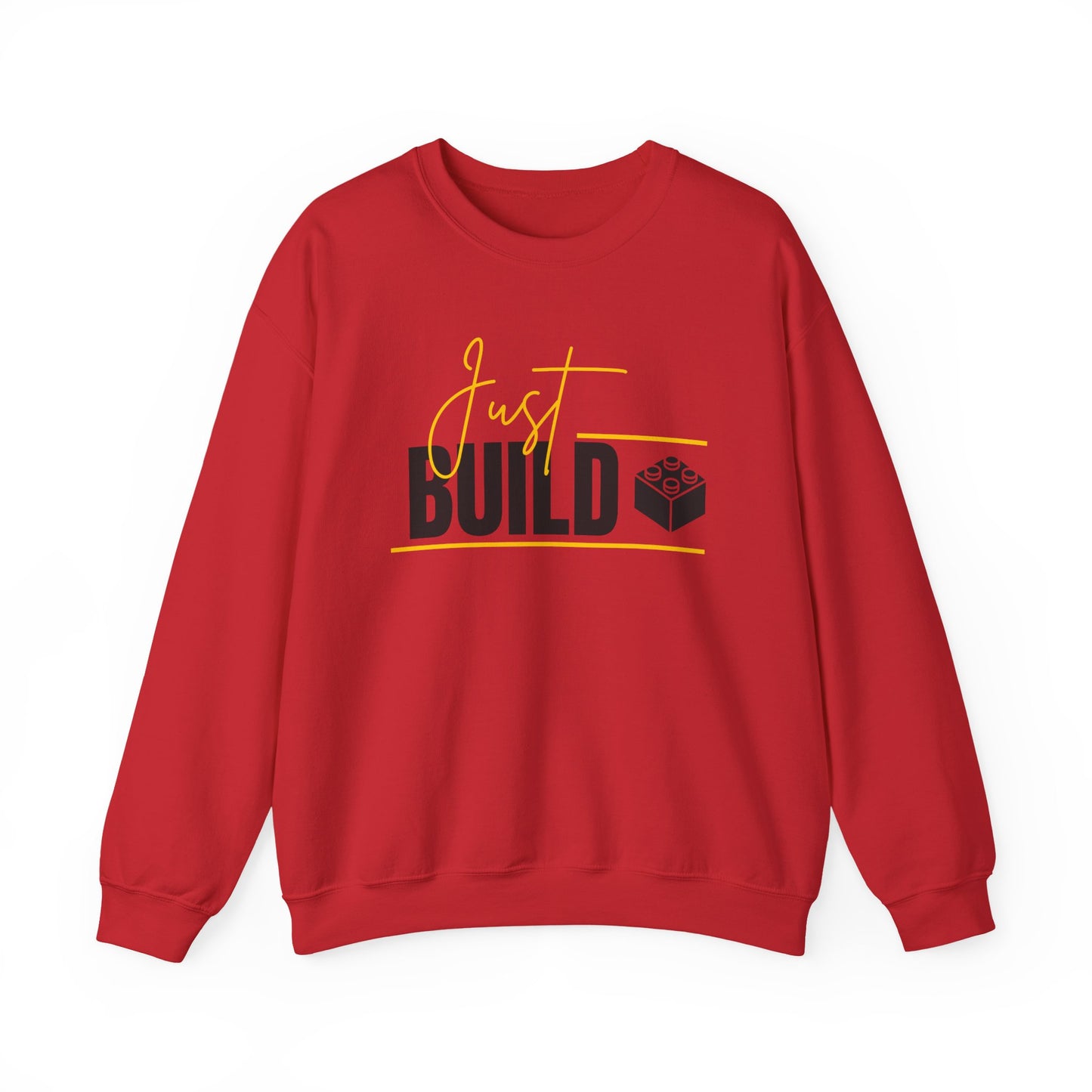 Yellow Just Build, LEGO Inspired Crewneck Sweatshirt
