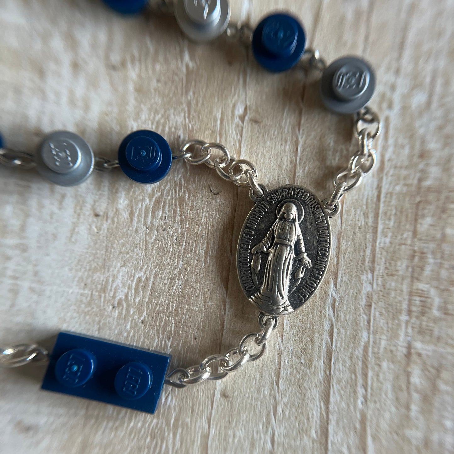 Dark Blue and Flat Silver Rosary