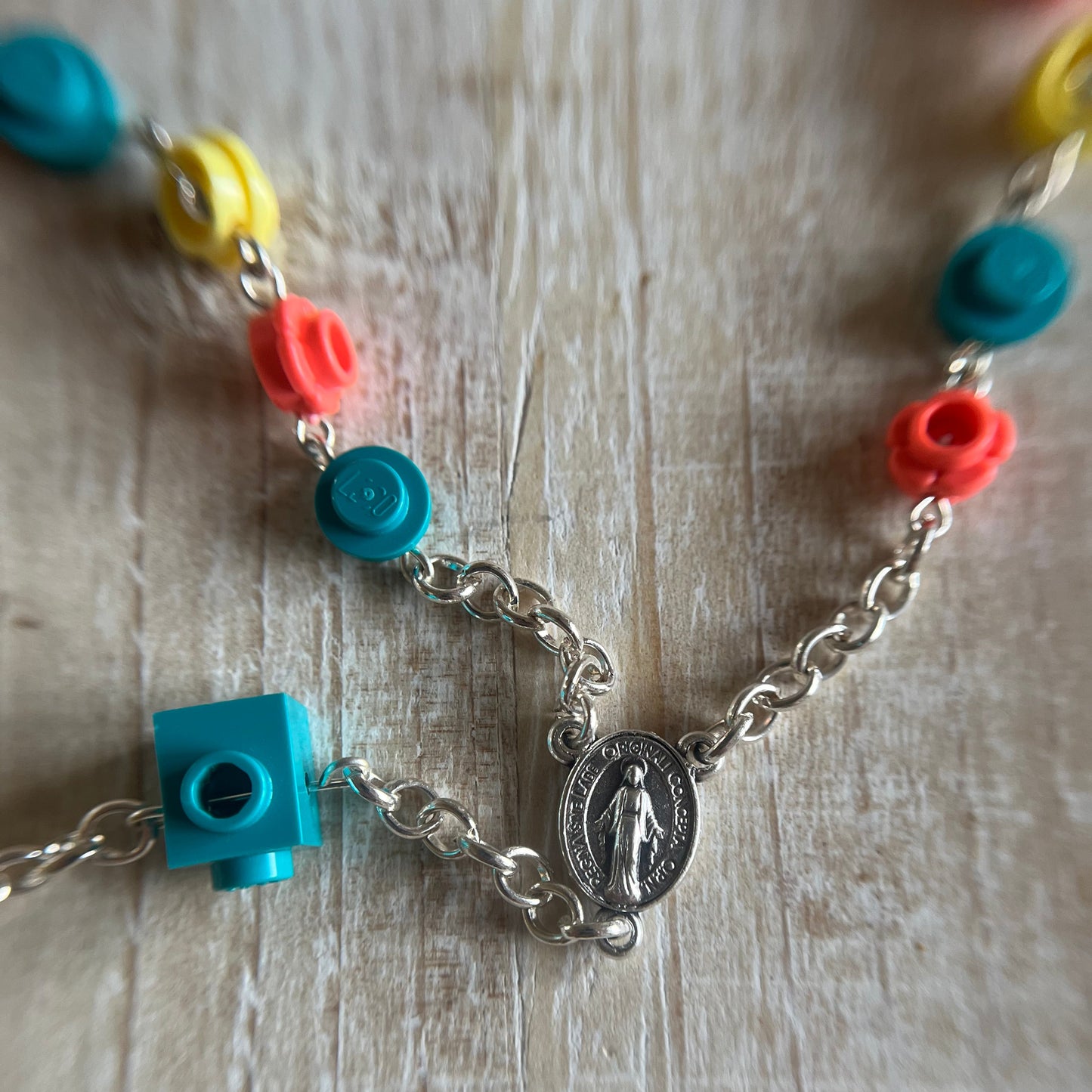 Coral, Dark Turquoise, and Bright Light Yellow Rosary