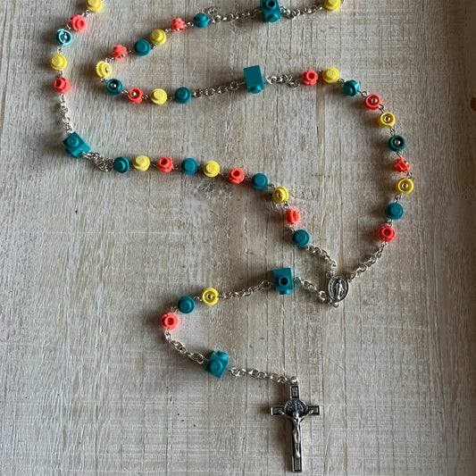 Coral, Dark Turquoise, and Bright Light Yellow Rosary