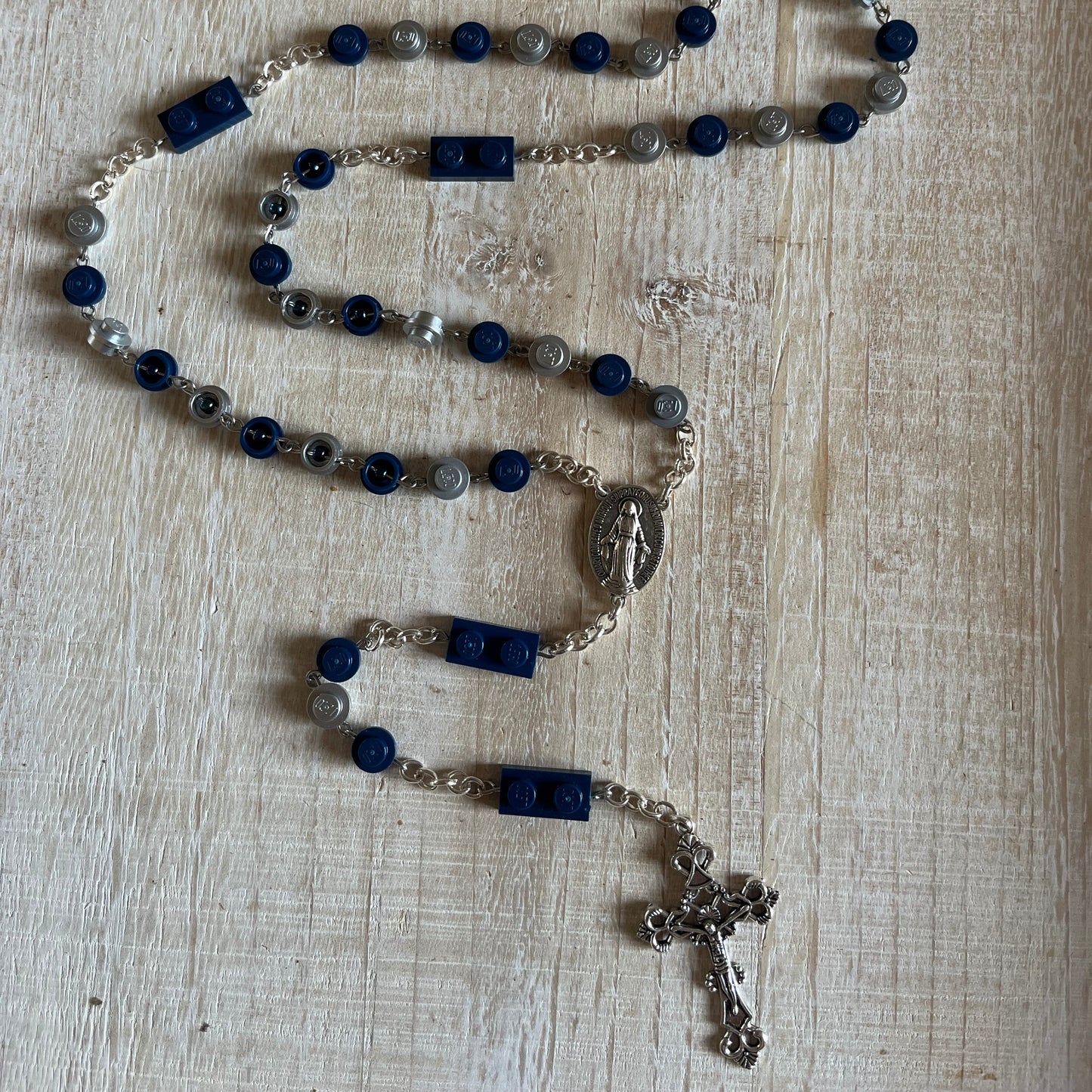 Dark Blue and Flat Silver Rosary