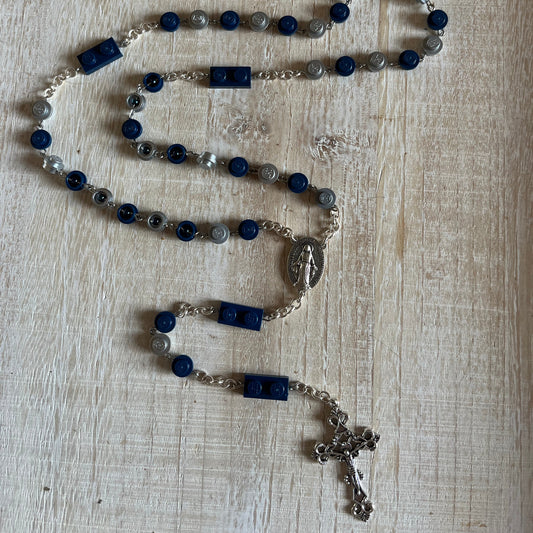 Dark Blue and Flat Silver Rosary