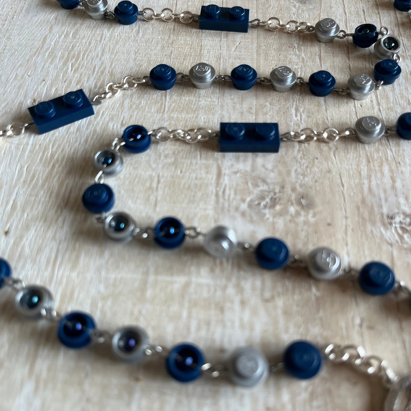 Dark Blue and Flat Silver Rosary