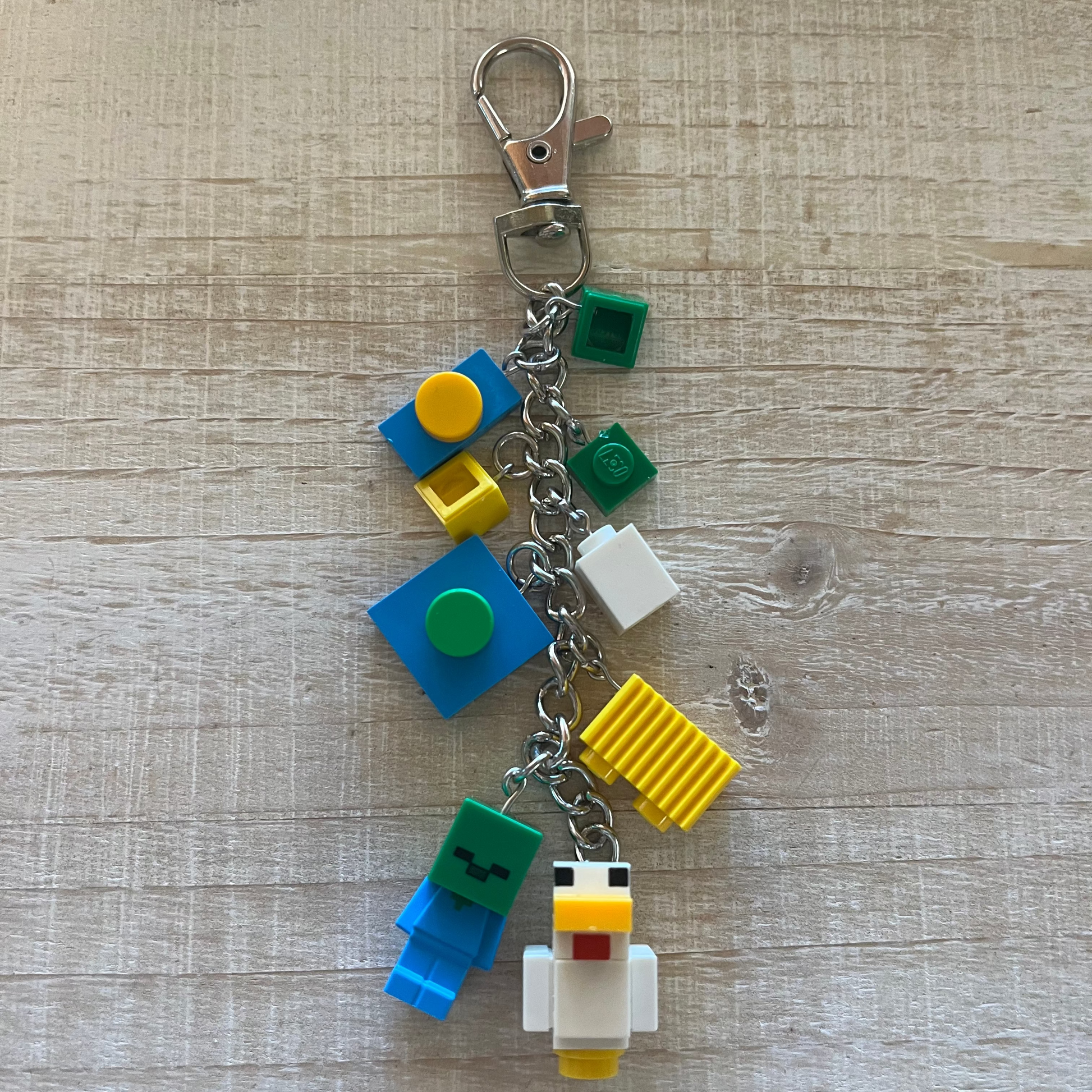 Keychain with a LEGO Minecraft chicken jockey