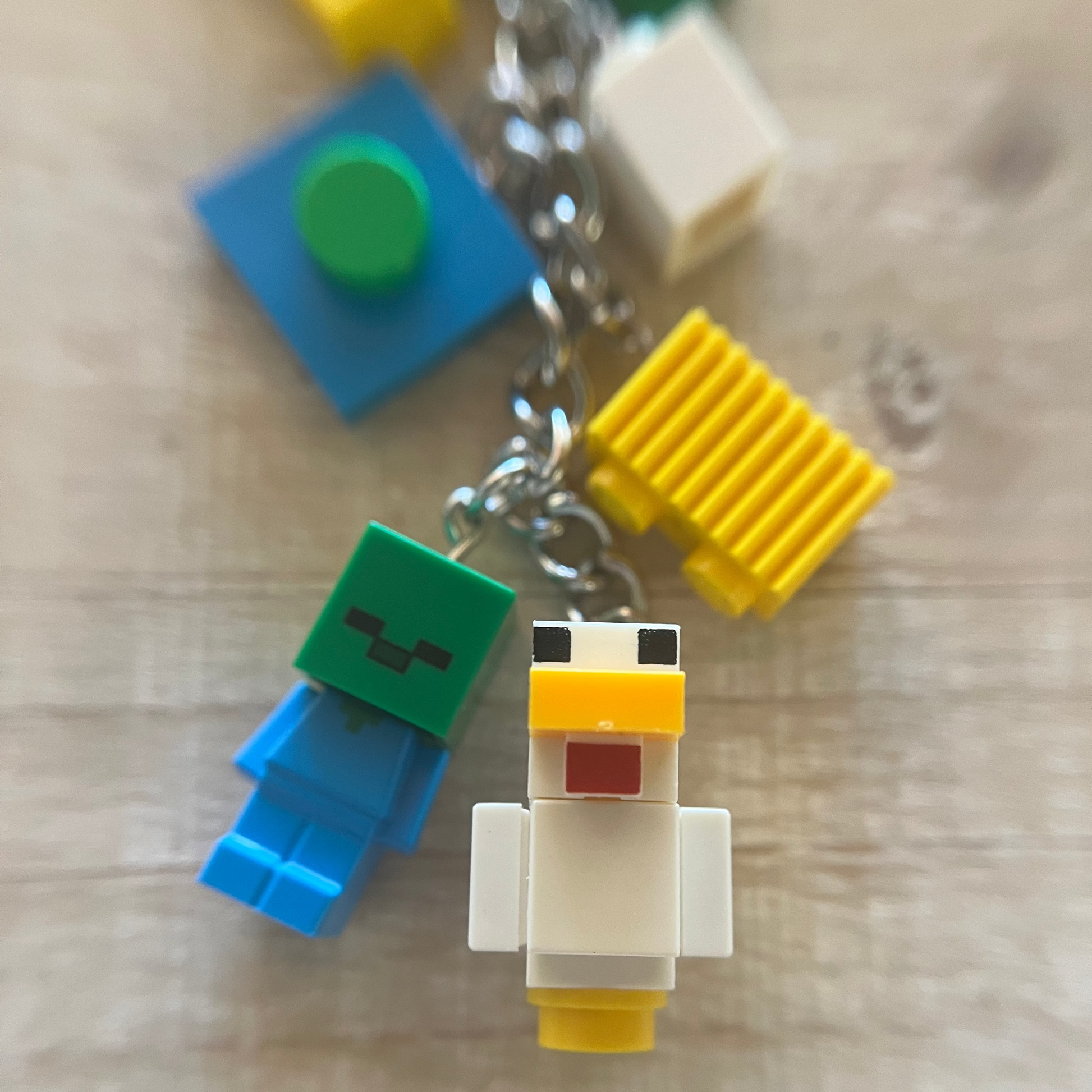 Keychain with a LEGO Minecraft chicken jockey